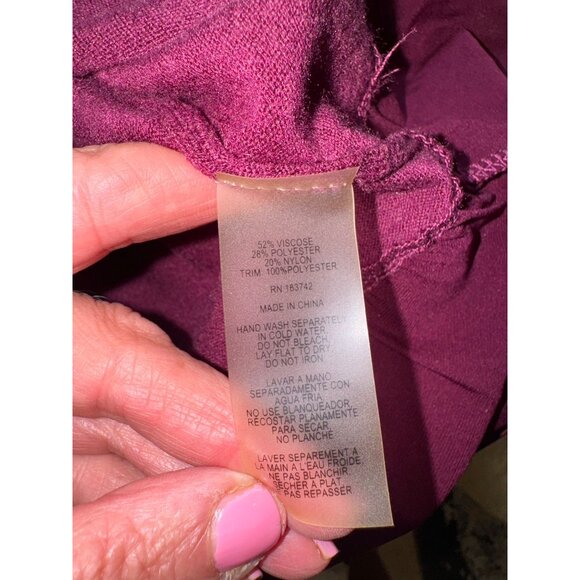 NWT Sioni Milano Plumb Wine XL Pleated Ruffle Hem Cuff L/S Top Classic Old Money - Picture 9 of 11